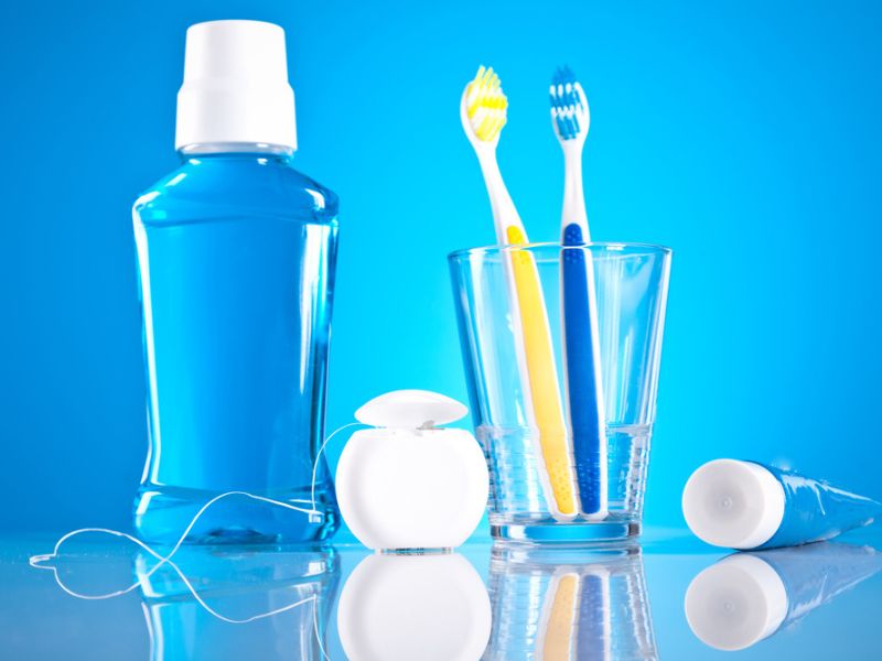 Toothbrush, Toothpaste, Floss, and Mouthwash