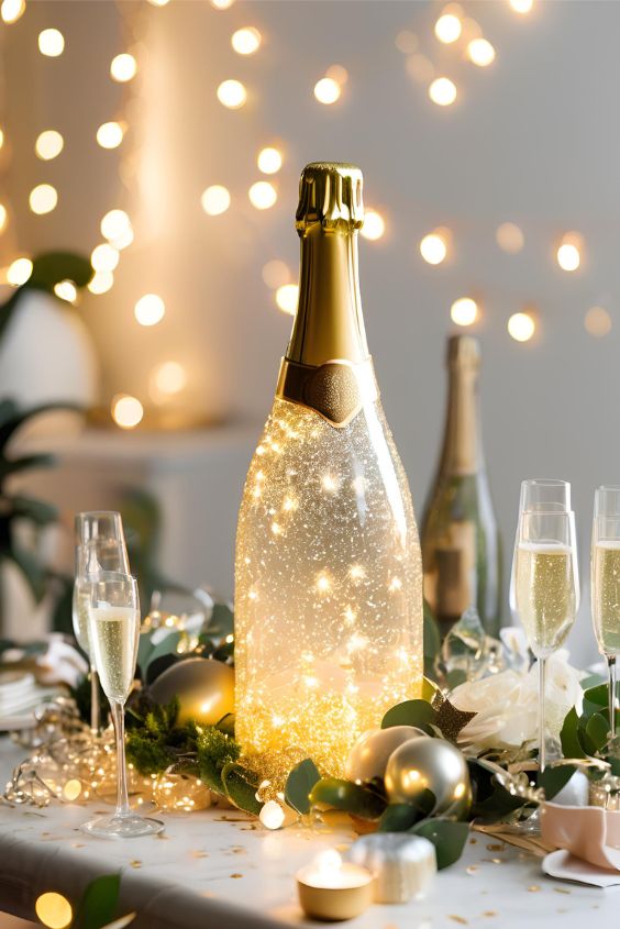 DIY Champagne Bottle Centerpiece