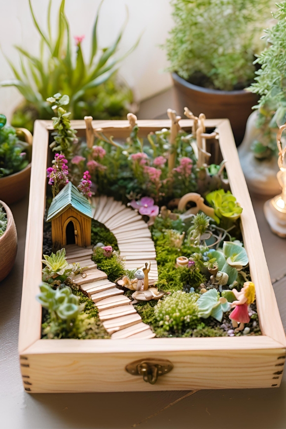 Wooden Box Fairy Garden