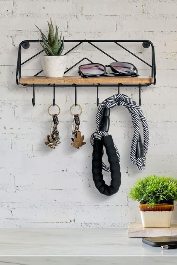 Floating Shelf with Key Hooks