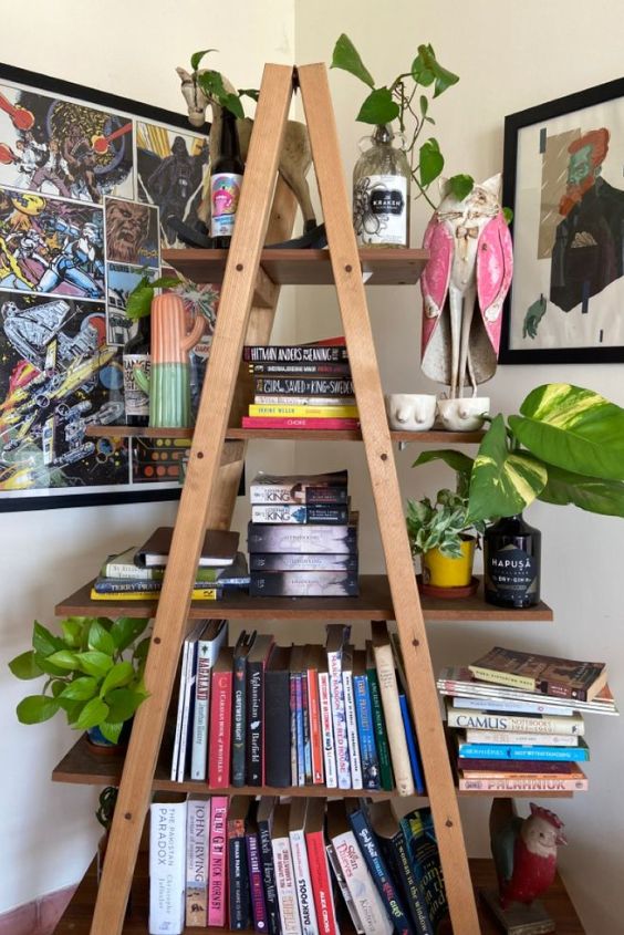 Upcycled Ladder Shelf and Hook Combo