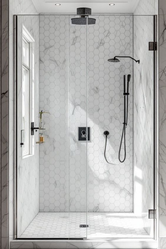 Hexagon Shower Tile for a Geometric Pop