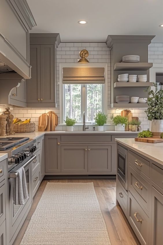 Taupe Cabinets with a Bold-Colored Island