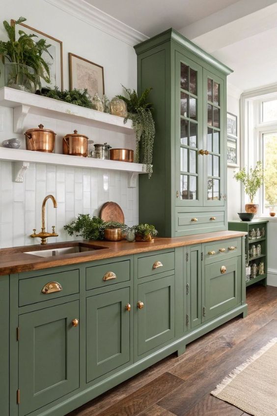 Vintage-Inspired Sage Green Kitchen