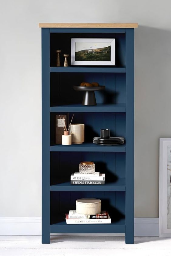Deep Navy Bookshelf for a Sophisticated Look